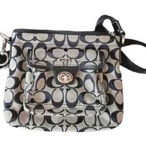 Coach Kay Crossbody Signature Khaki and Black Leather